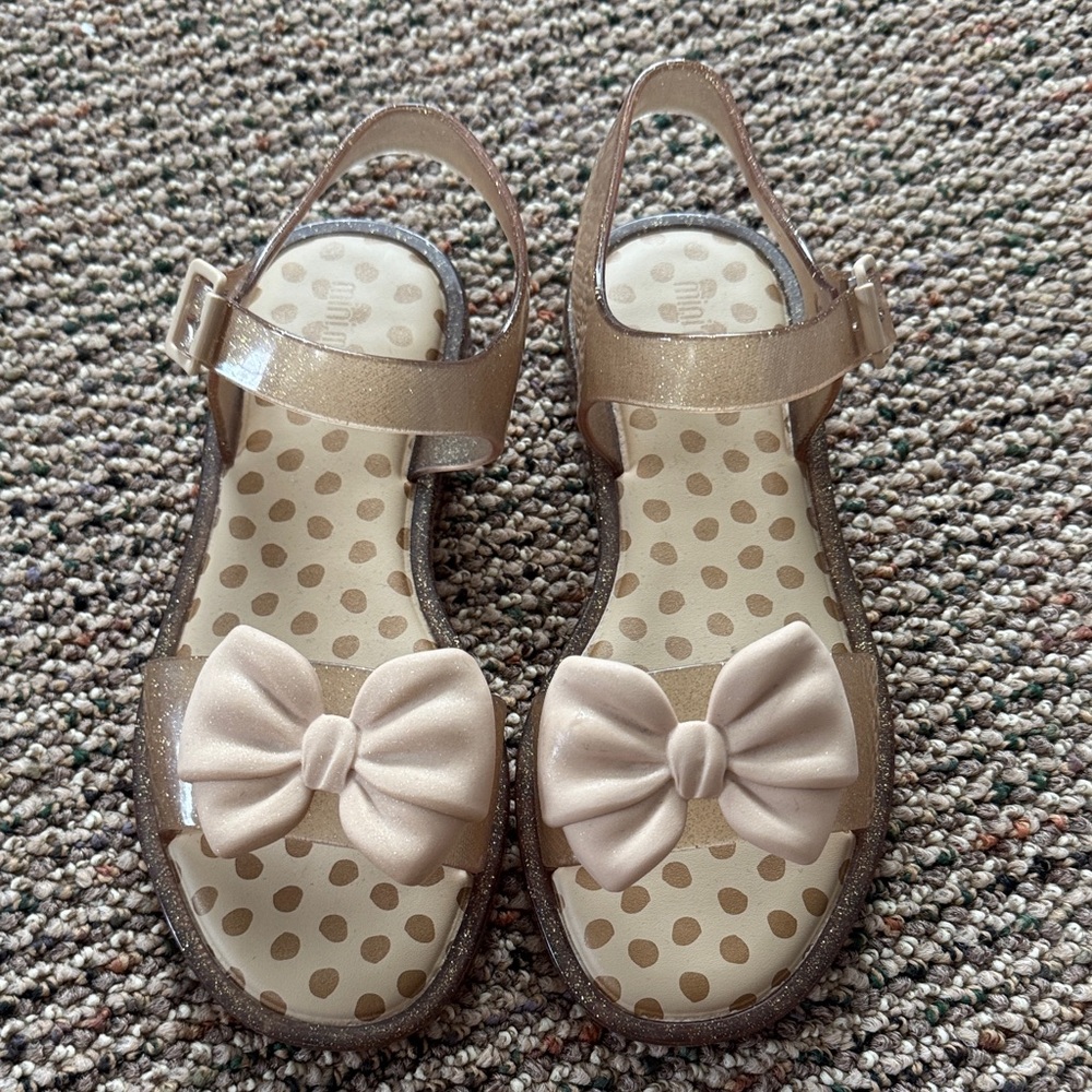 Mini Melissa Gold Sandals with Bow